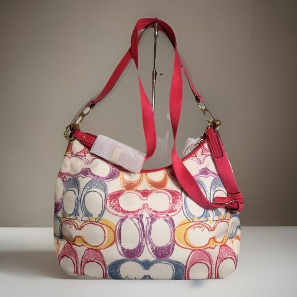 NWT Rare find Coach F21915 Scribble Print Canvas Hobo Multicolor Signature C - Picture 4 of 11
